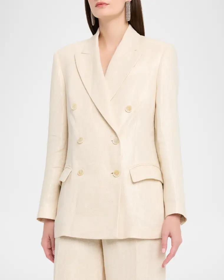Shimmering Cotton-Silk Twill Double-Breasted Blazer by BRUNELLO CUCINELLI