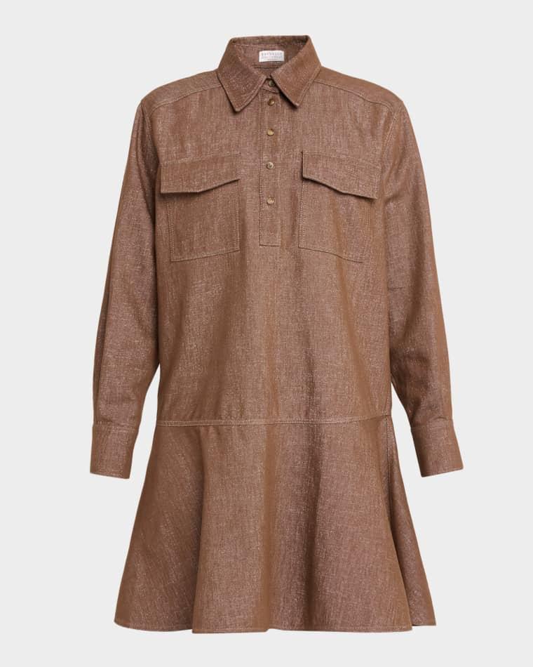 Shimmering Denim Mini Shirtdress by BRUNELLO CUCINELLI