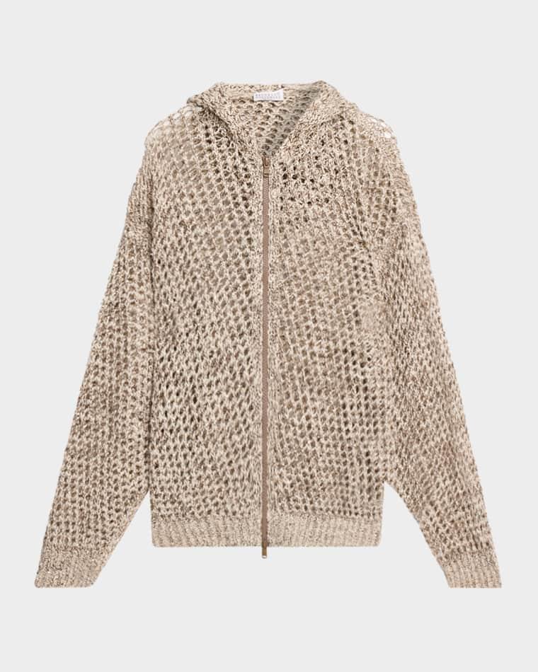 Shimmering Net Knit Zip Hooded Cardigan by BRUNELLO CUCINELLI