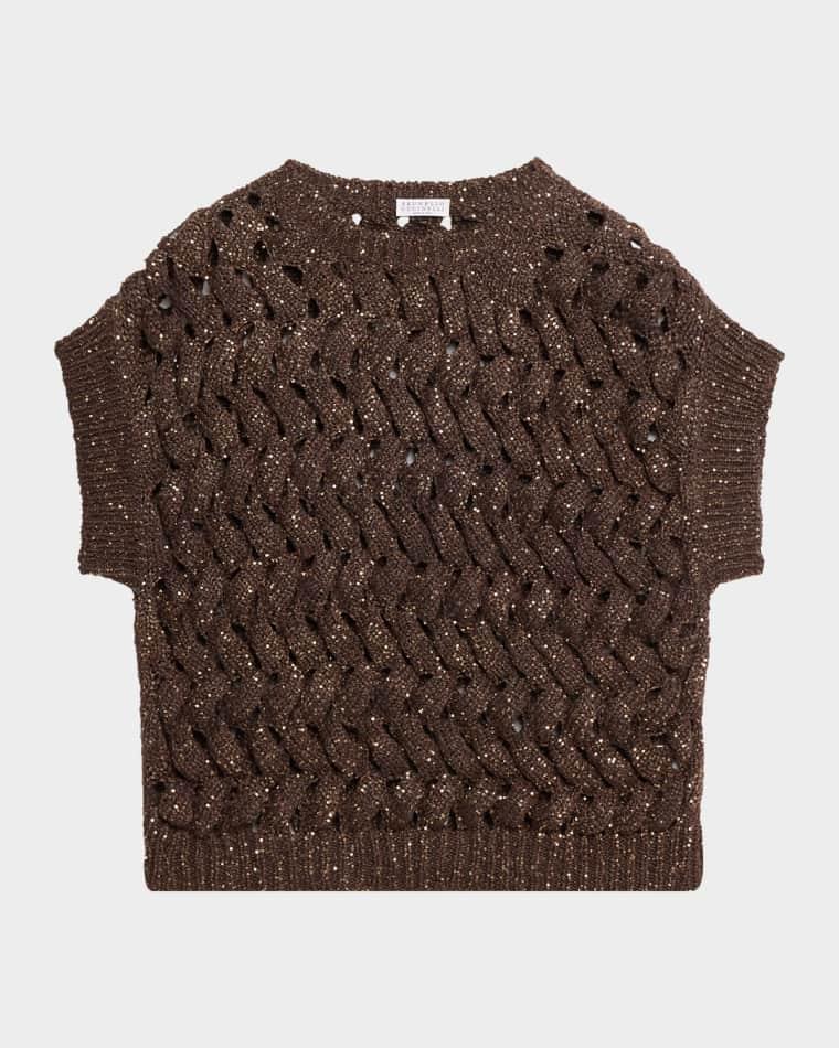 Shimmering Open Knit Vest by BRUNELLO CUCINELLI