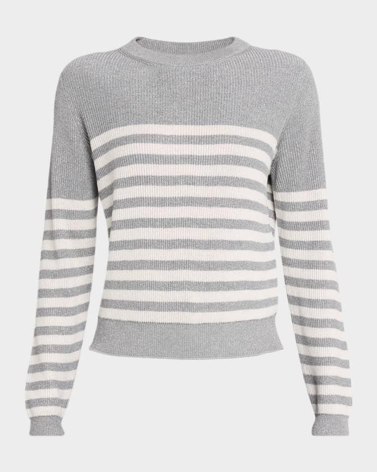 Shimmering Striped Knit Crewneck Sweater by BRUNELLO CUCINELLI