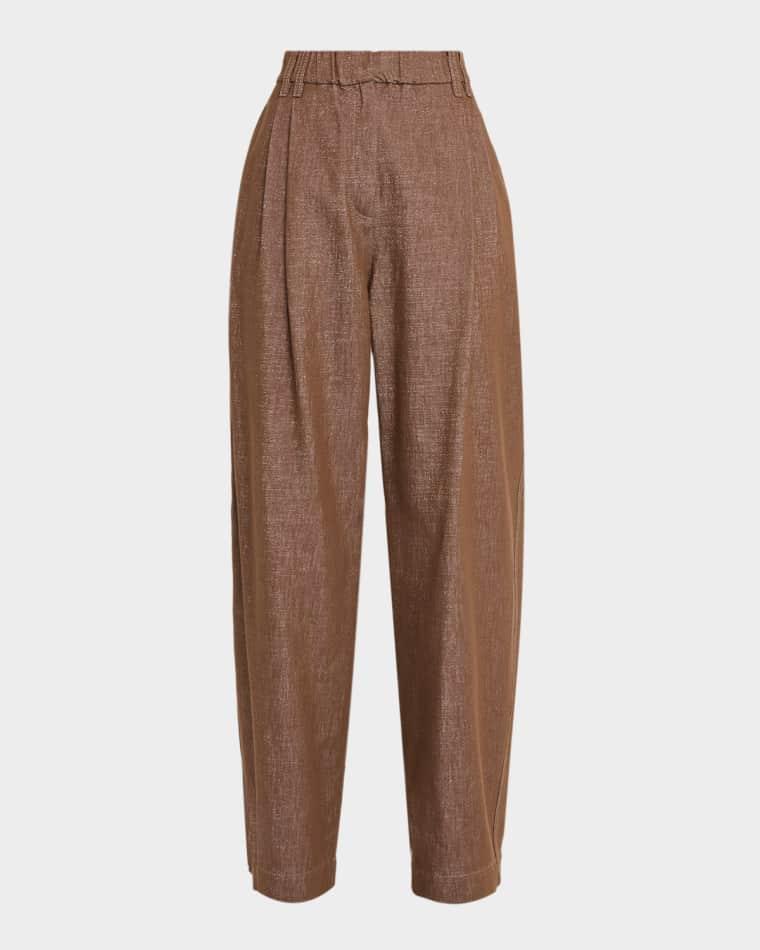 Sparkling Denim Pleated Straight-Leg Trousers by BRUNELLO CUCINELLI