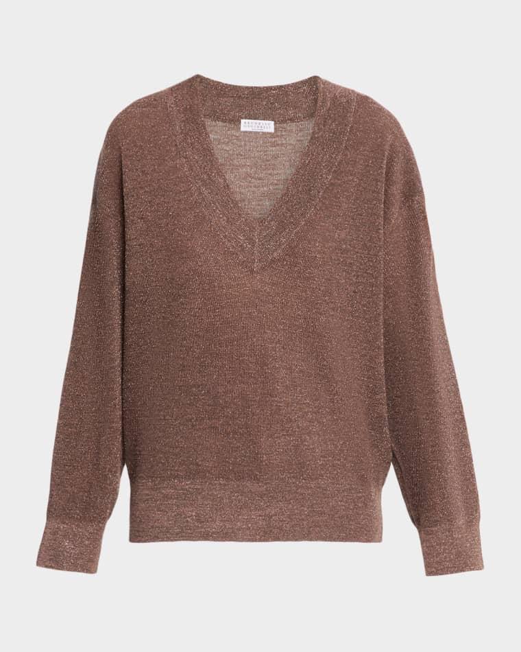 Sparkling Linen V-Neck Sweater by BRUNELLO CUCINELLI