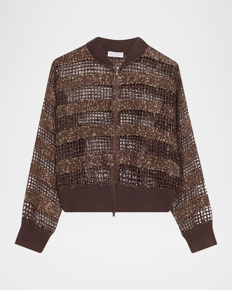 Sparkling Sequin Net Knit Bomber Jacket by BRUNELLO CUCINELLI