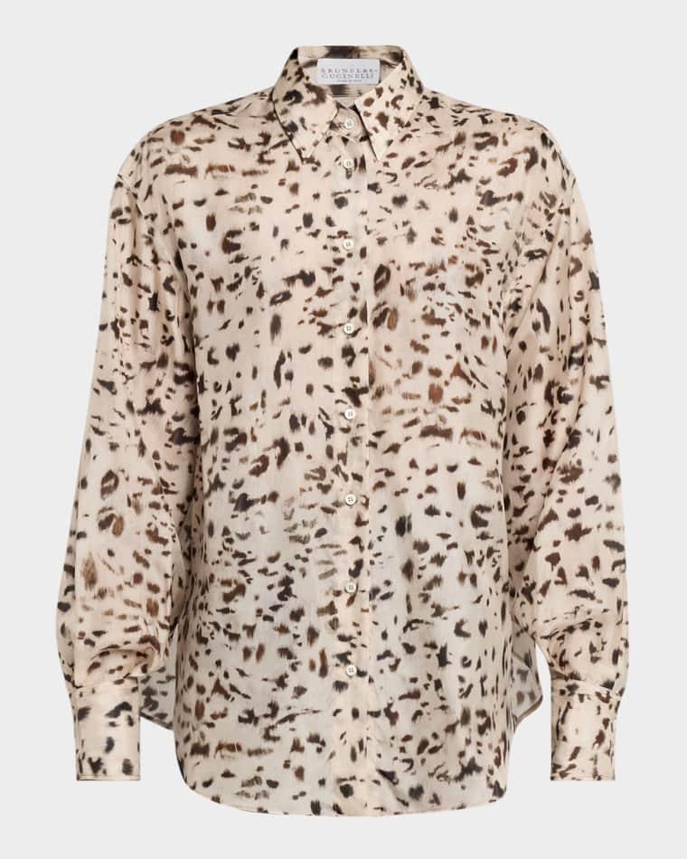 Speckled Button-Down Silk Shirt by BRUNELLO CUCINELLI