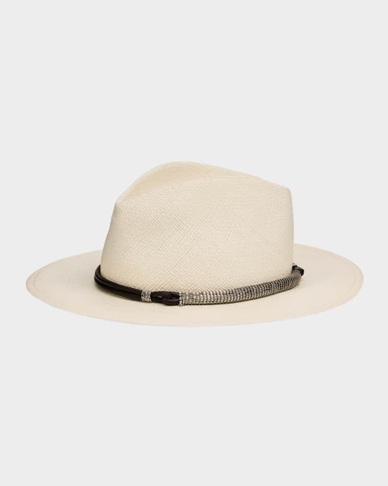 Straw Fedora with Precious Leather Band by BRUNELLO CUCINELLI