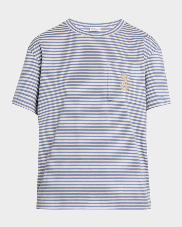 Striped Cotton Jersey Short-Sleeve T-Shirt by BRUNELLO CUCINELLI