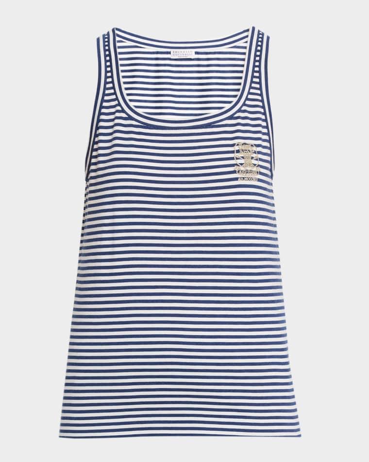 Striped Cotton Jersey Tank Top by BRUNELLO CUCINELLI