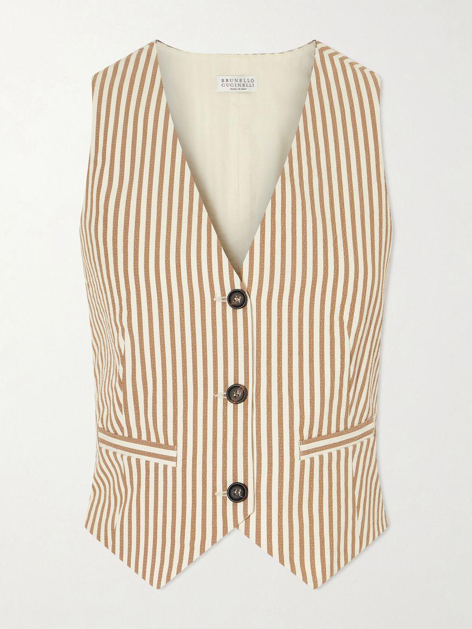 Striped cotton-blend seersucker vest by BRUNELLO CUCINELLI