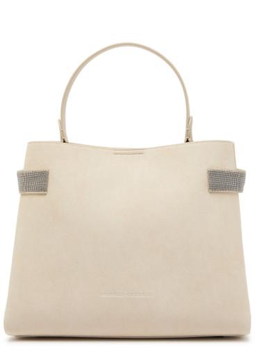 Stud-embellished suede top handle bag by BRUNELLO CUCINELLI