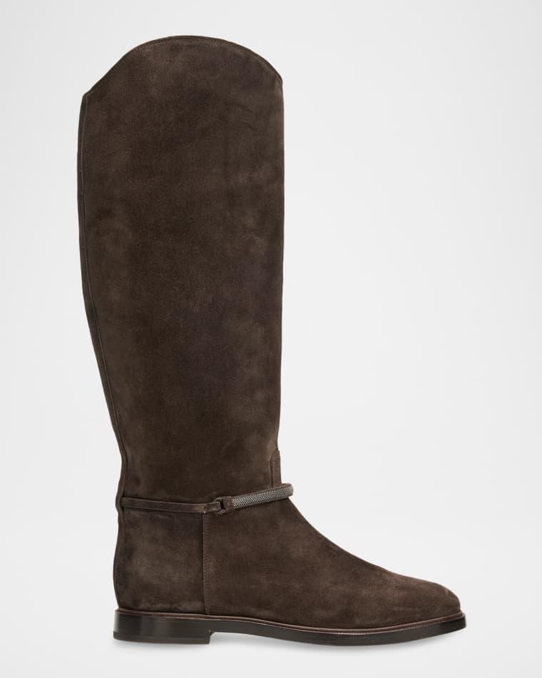 Suede Knee-High Riding Boots by BRUNELLO CUCINELLI