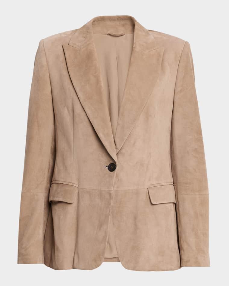 Suede Single-Breasted Blazer Jacket by BRUNELLO CUCINELLI