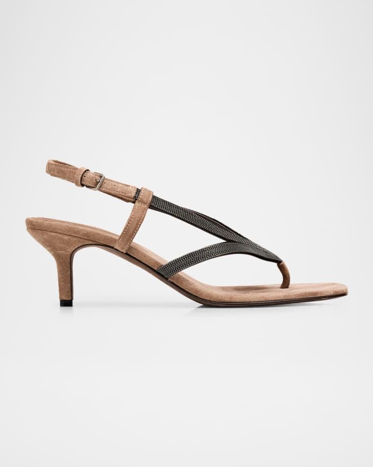 Suede Slingback Sandals with Monili Straps by BRUNELLO CUCINELLI