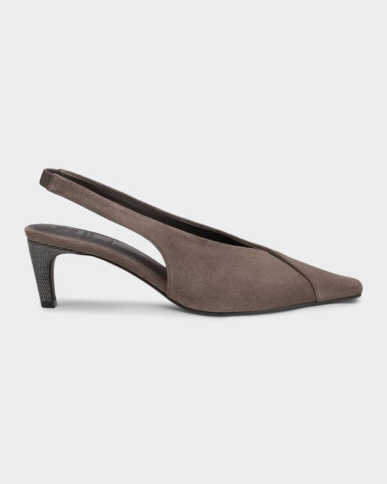 Suede Snip-Toe Slingback Pumps by BRUNELLO CUCINELLI