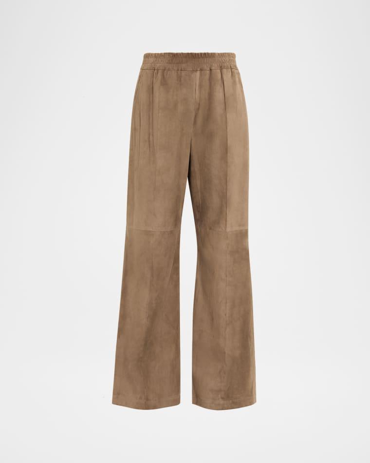 Suede Wide-Leg Pull-On Trousers by BRUNELLO CUCINELLI