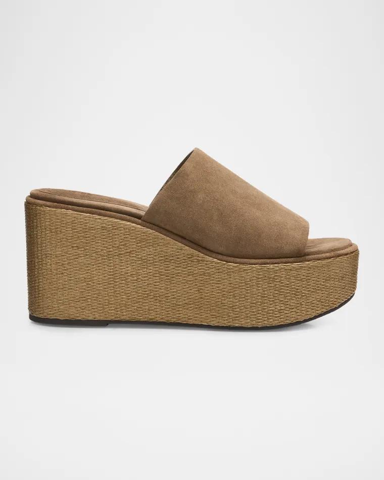 Suede & Raffia Wedge Sandals by BRUNELLO CUCINELLI