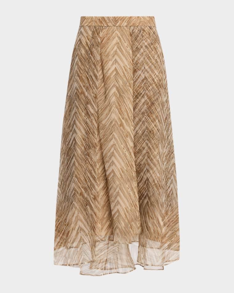 Summer Chevron Silk Chiffon Midi Skirt by BRUNELLO CUCINELLI