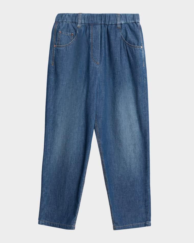 Super Lightweight Denim Tapered-Leg Ankle Jeans by BRUNELLO CUCINELLI