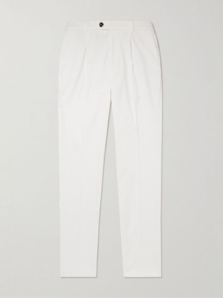 Tapered Pleated Cotton-Blend Twill Trousers by BRUNELLO CUCINELLI