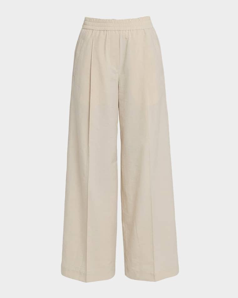 Techno Cotton Pleat Wide-Leg Pull-On Track Pants by BRUNELLO CUCINELLI