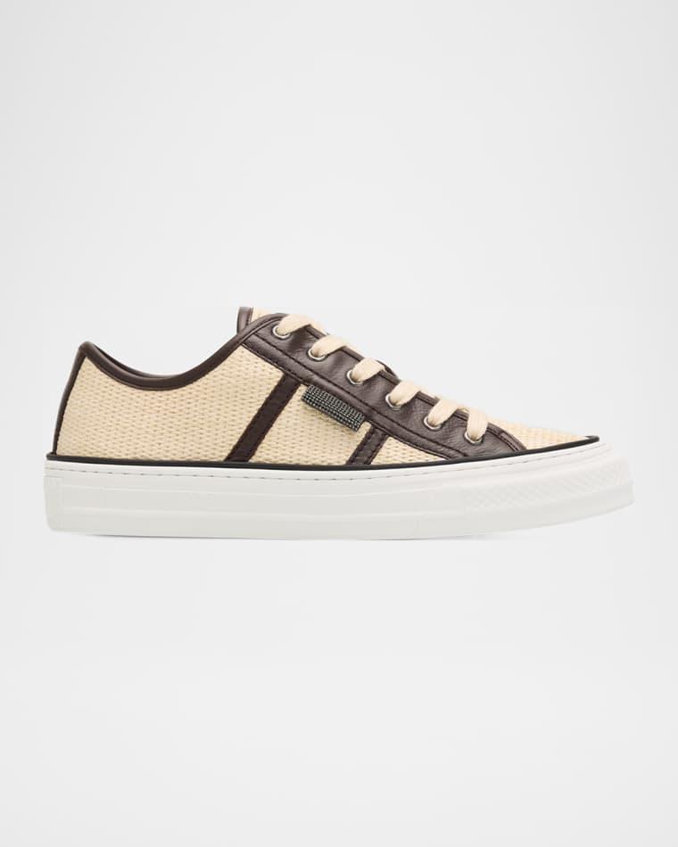 Techno Raffia & Leather Low-Top Sneakers by BRUNELLO CUCINELLI