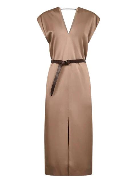 V-neck belted midi dress by BRUNELLO CUCINELLI