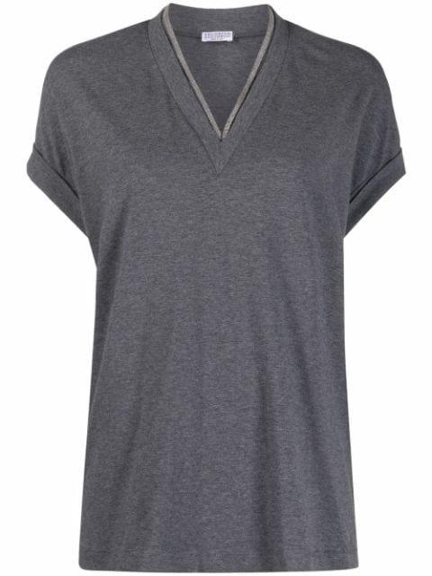 V-neck cap-sleeve top by BRUNELLO CUCINELLI