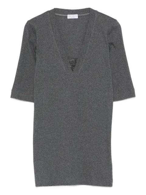 V-neck embellished T-shirt by BRUNELLO CUCINELLI