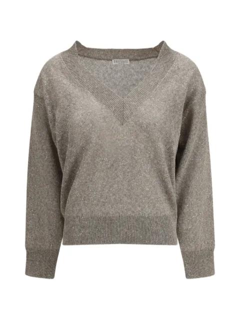 V-neck embellished sweater by BRUNELLO CUCINELLI
