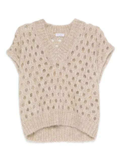V-neck open-knit vest by BRUNELLO CUCINELLI