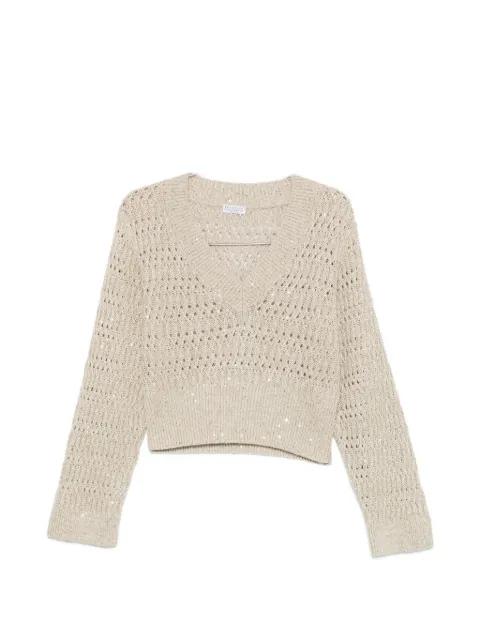 V-neck openwork sweater by BRUNELLO CUCINELLI