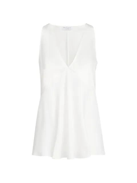 V-neck satin panel top by BRUNELLO CUCINELLI