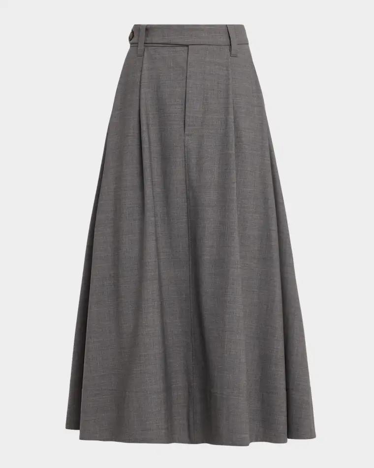 Virgin Wool A-Line Midi Skirt by BRUNELLO CUCINELLI