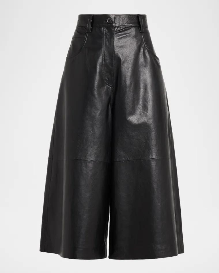 Wide-Leg Cropped Leather Pants by BRUNELLO CUCINELLI