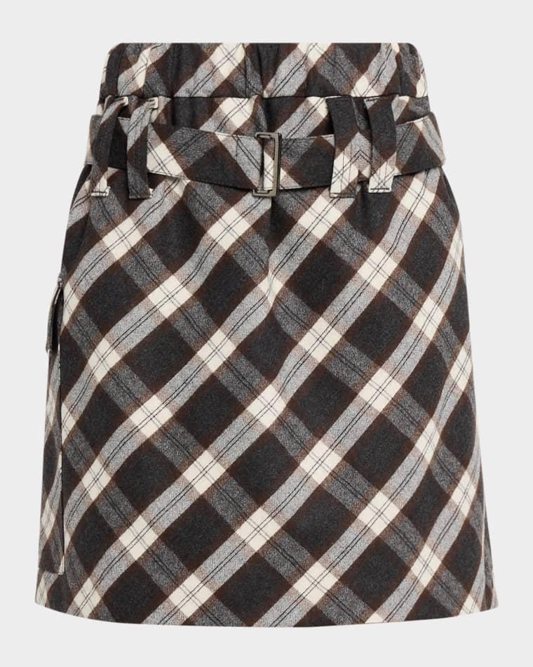 Wool-Blend Belted Plaid Skirt by BRUNELLO CUCINELLI