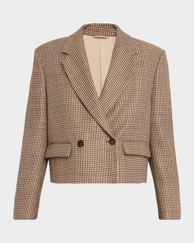 Wool-Blend Houndstooth Cropped Sport Jacket by BRUNELLO CUCINELLI