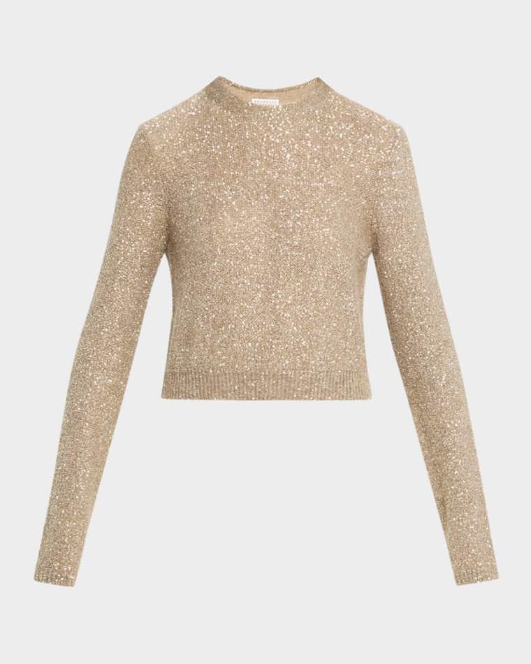 Wool Mohair Pailette Crewneck Sweater by BRUNELLO CUCINELLI