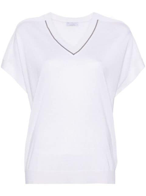 beaded-trim fine-knit top by BRUNELLO CUCINELLI