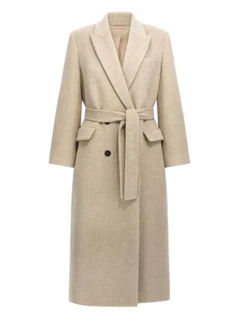 belted peak-lapel coat by BRUNELLO CUCINELLI