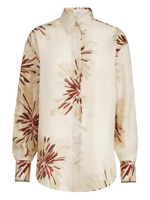 bloom-print monili-detail shirt by BRUNELLO CUCINELLI