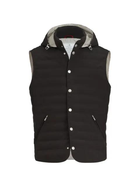 bonded nylon down vest with detachable hood by BRUNELLO CUCINELLI