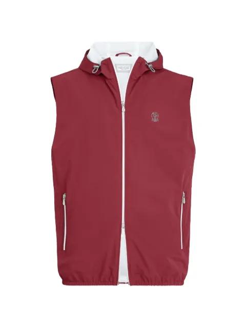bonded nylon hoodied vest with logo by BRUNELLO CUCINELLI