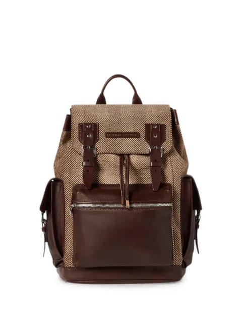burnished calfskin and chevron-effect techno fabric city backpack by BRUNELLO CUCINELLI