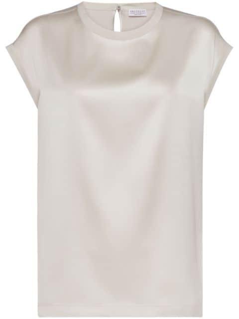 cap-sleeve satin-finish blouse by BRUNELLO CUCINELLI