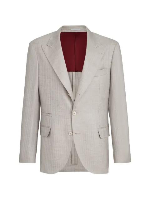 cashmere and silk chevron deconstructed blazer with peak lapels by BRUNELLO CUCINELLI