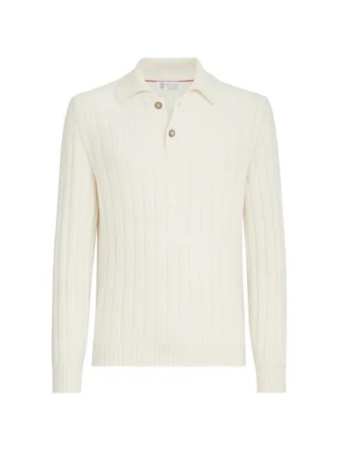 cashmere ribbed knit polo shirt by BRUNELLO CUCINELLI