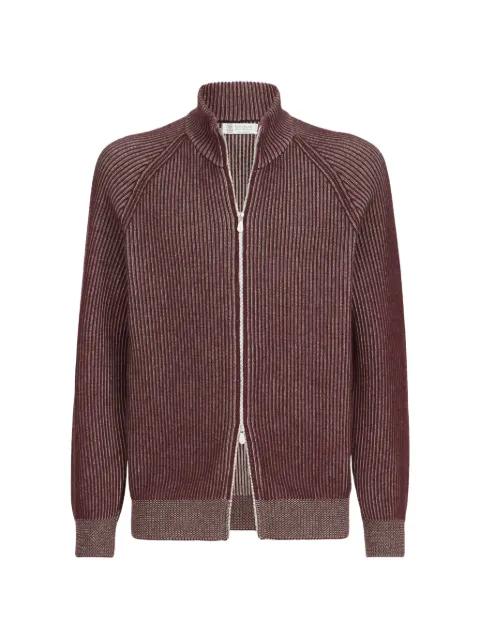cashmere vanisé English rib high-neck cardigan with zipper by BRUNELLO CUCINELLI