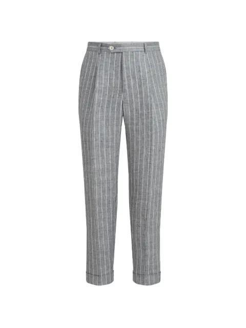 chalk-stripe linen twill trousers with pleat by BRUNELLO CUCINELLI