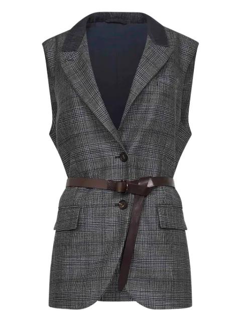 check-pattern belted waistcoat by BRUNELLO CUCINELLI