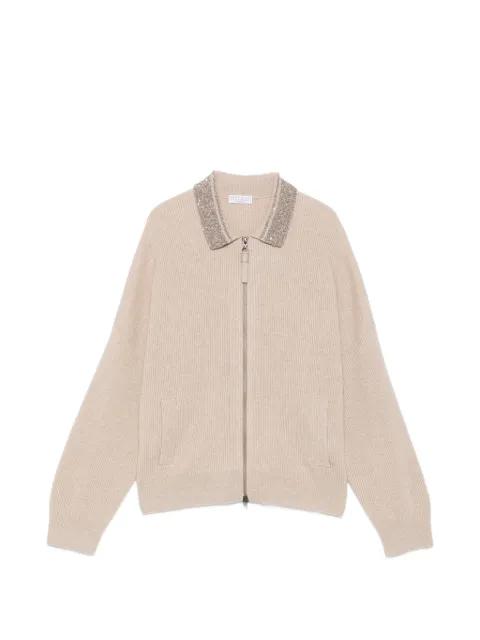 collar-embellished zip-up cardigan by BRUNELLO CUCINELLI